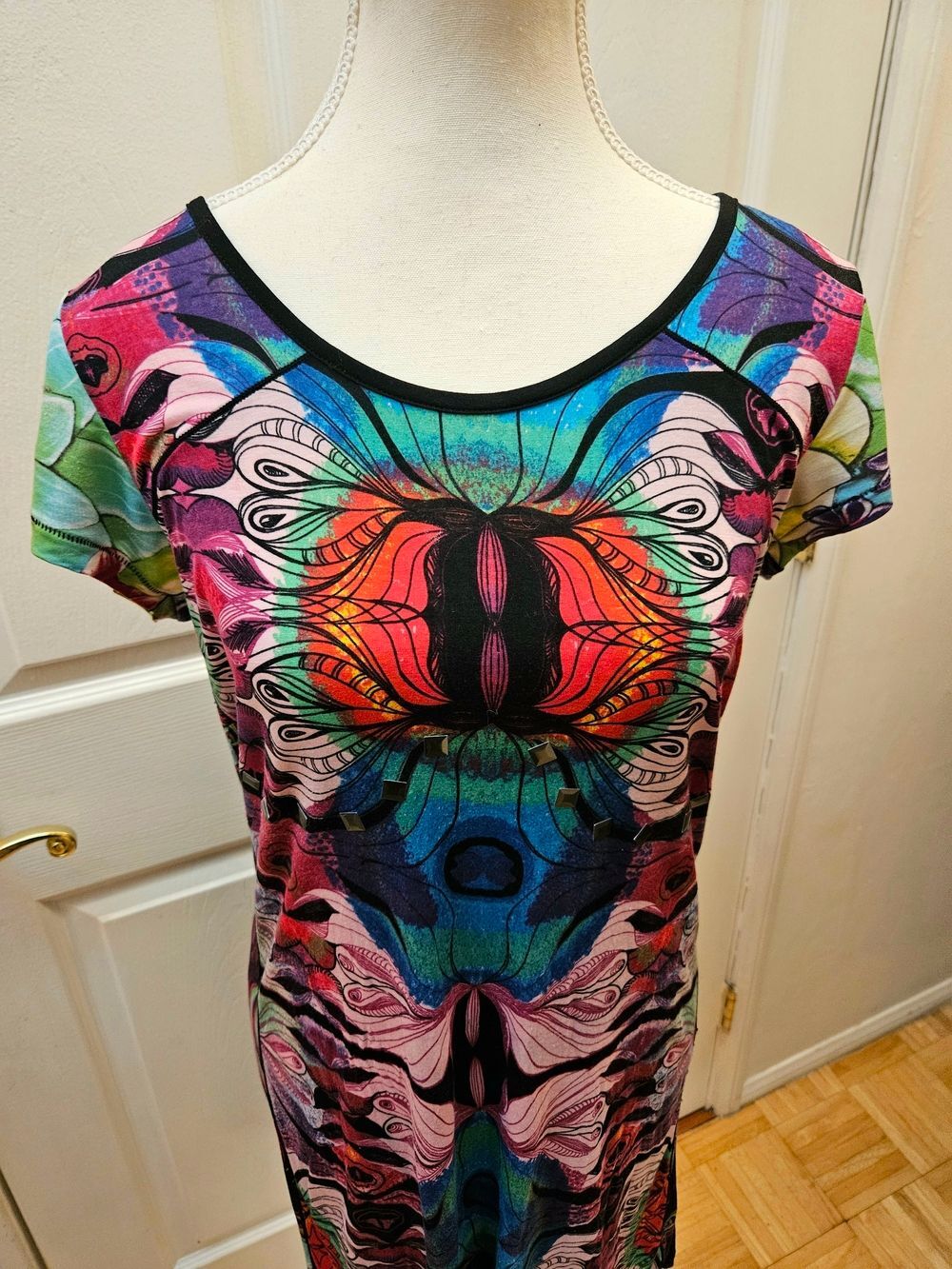 Y2K Vintage Custo Barcelona Festival Tencel Multicolor Print Mini Dress L - Picture 3 of 10